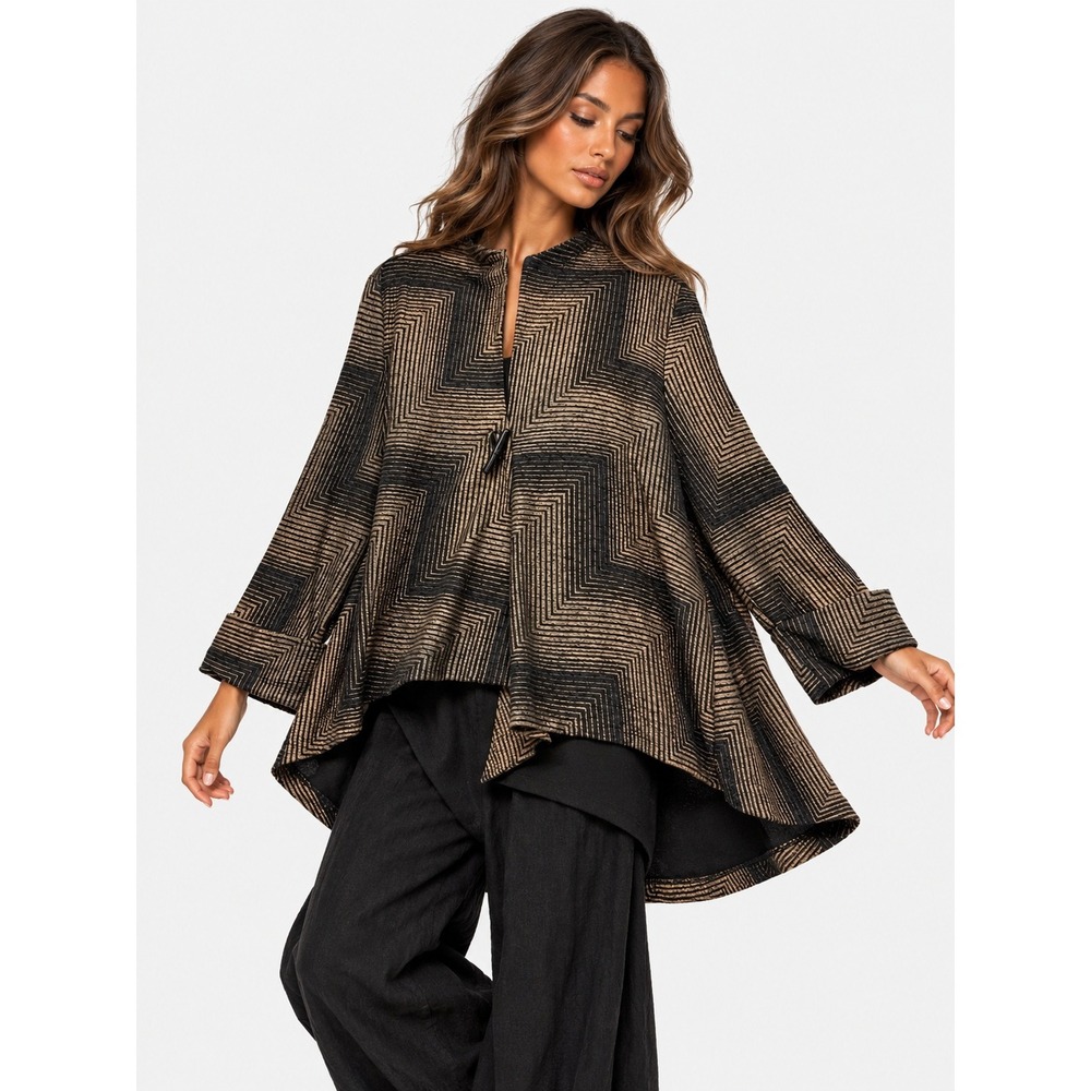 IC by Connie K Black Gold Geometric Art to Wear Toggle Jacket M